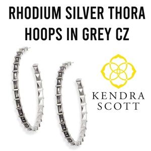 KENDRA SCOTT NWOT THORA RHODIUM SILVER HOOPS IN GREY CZ STATEMENT HOOP EARRINGS